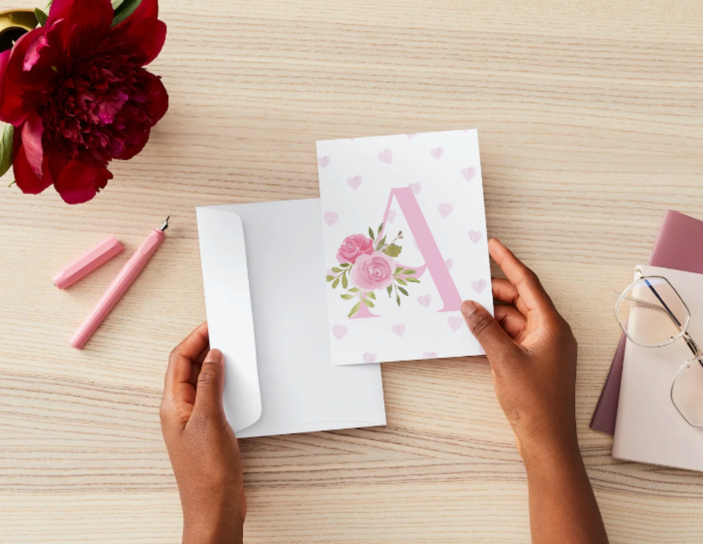 Monogram Floral Pink Birthday Card