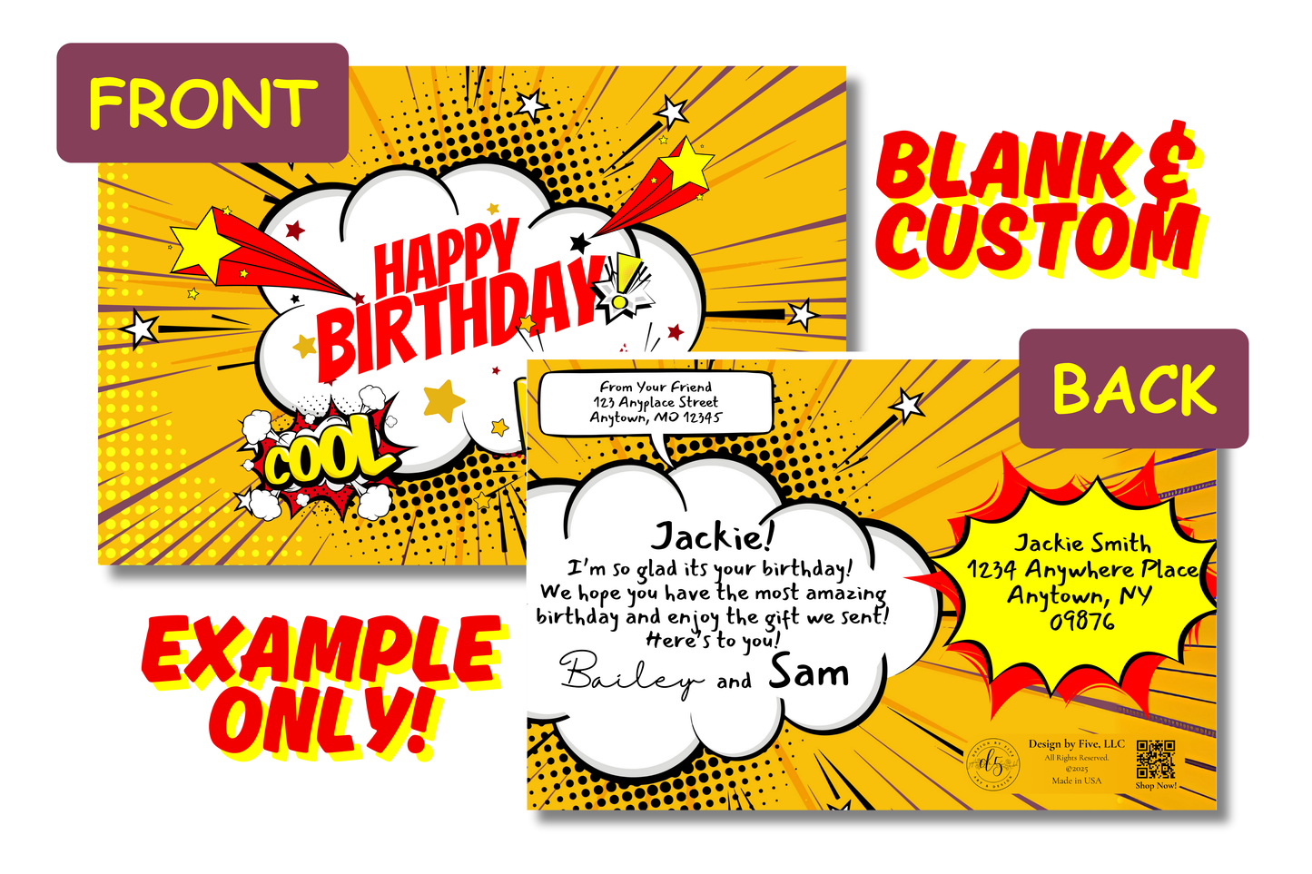 Personalized Comic Action Birthday Postcard