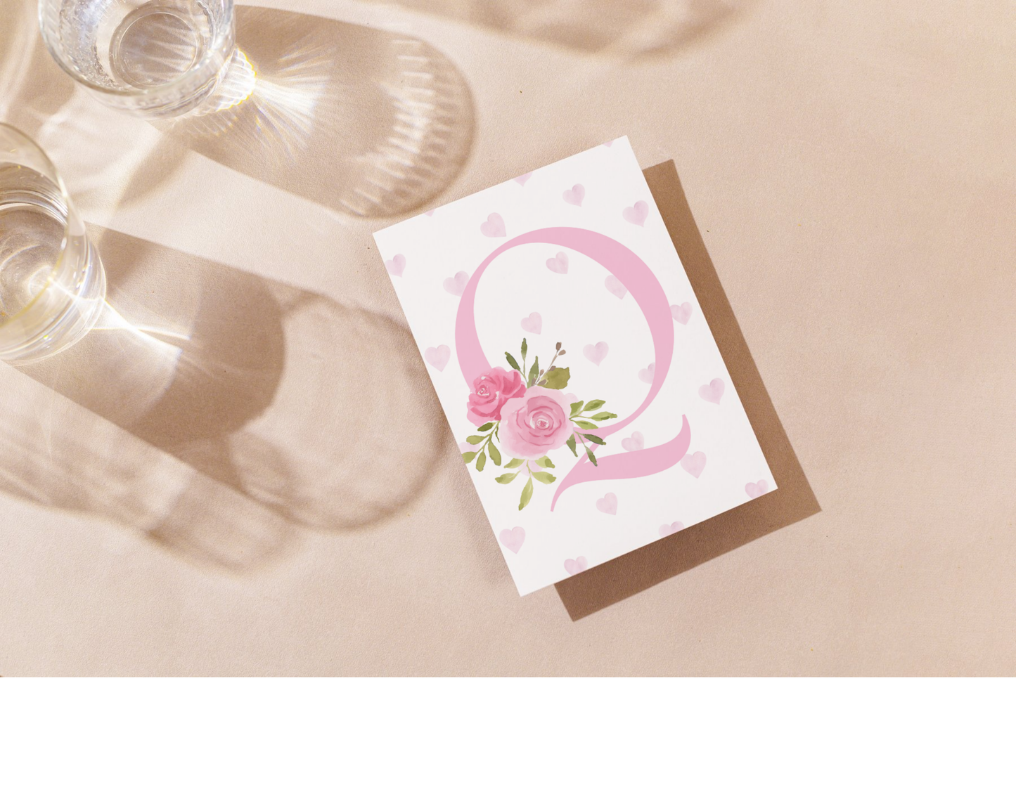 Monogram Floral Pink Birthday Card