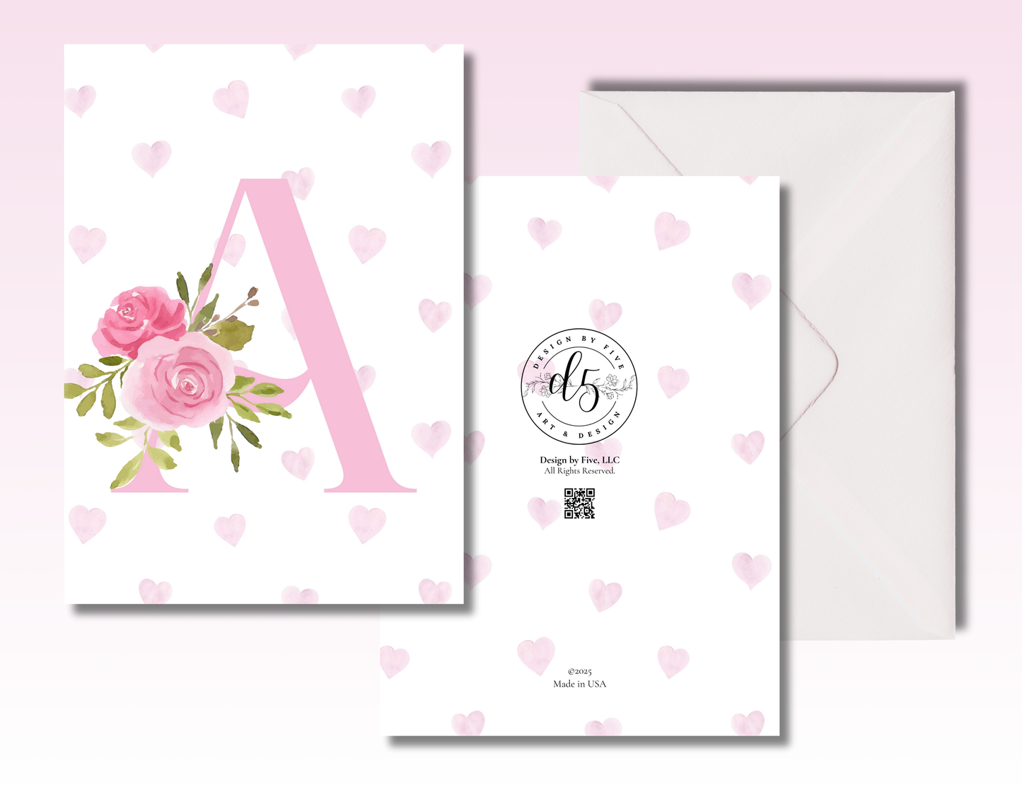 Monogram Floral Pink Birthday Card