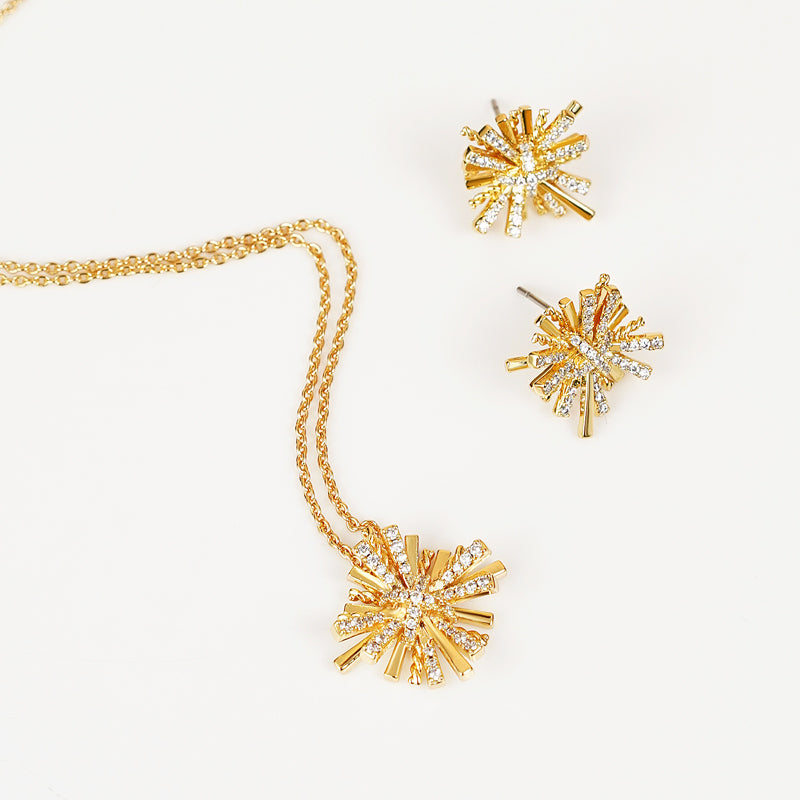 Starburst Gold-Plated Earrings + Necklace Set