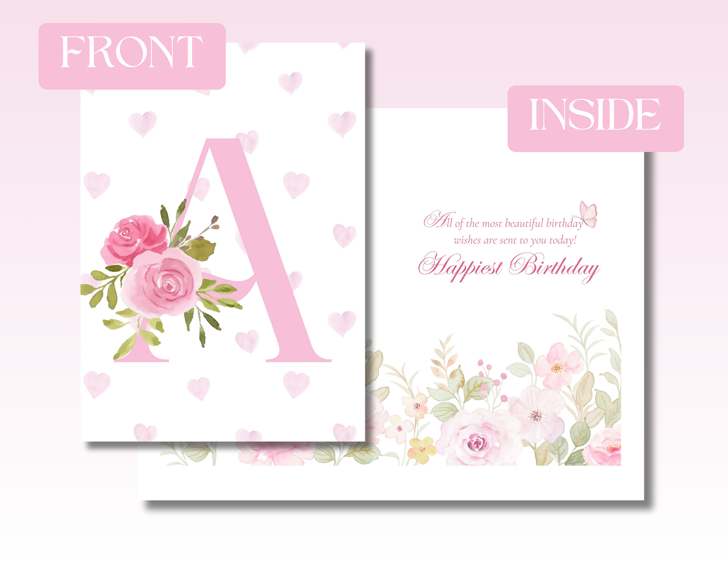 Monogram Floral Pink Birthday Card