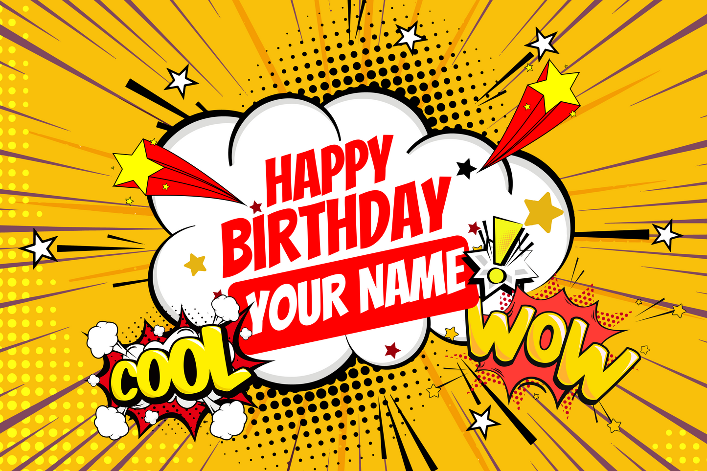 Personalized Comic Action Birthday Postcard