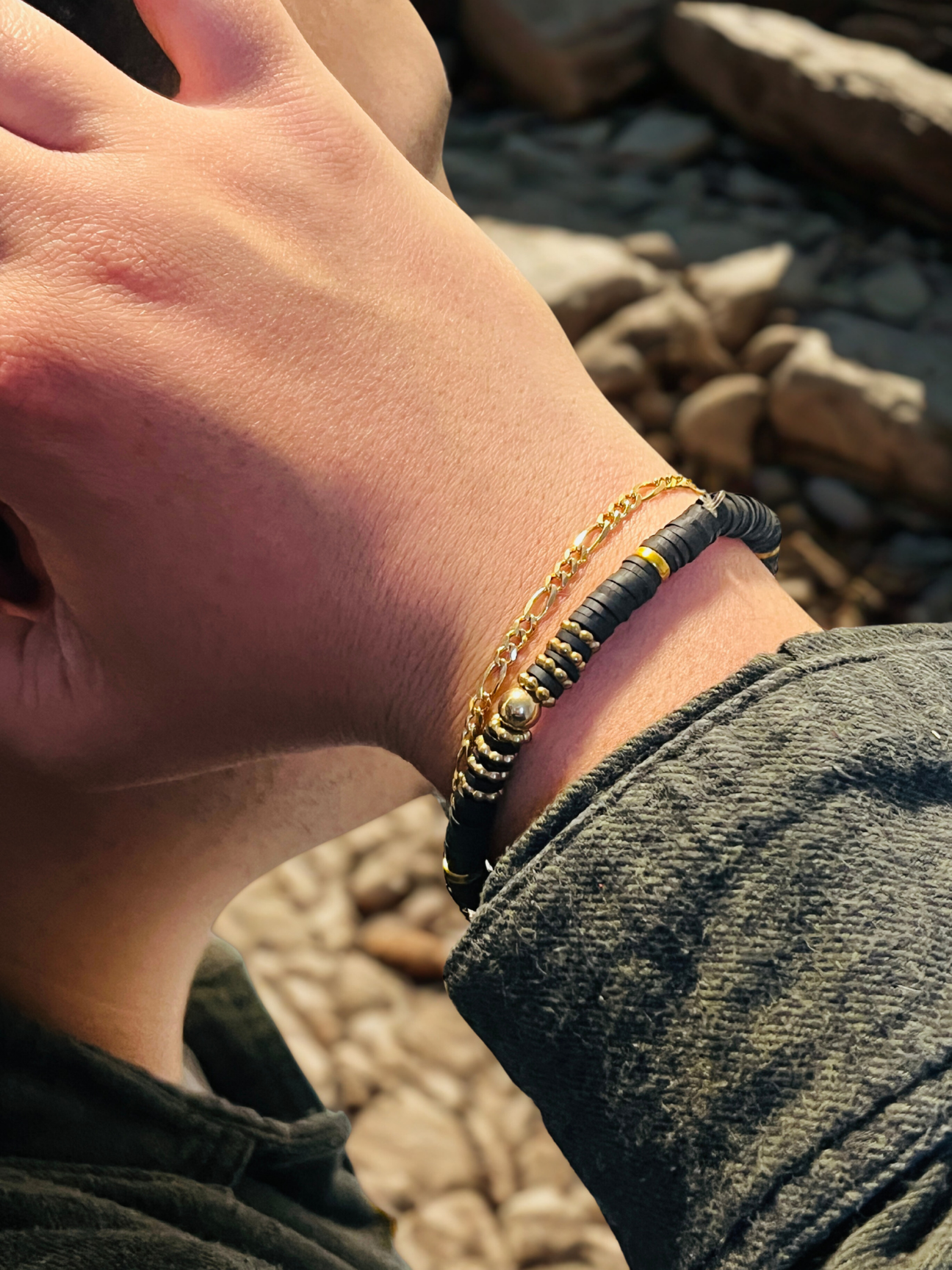 The Luxe Gold & Clay Bead Bracelet