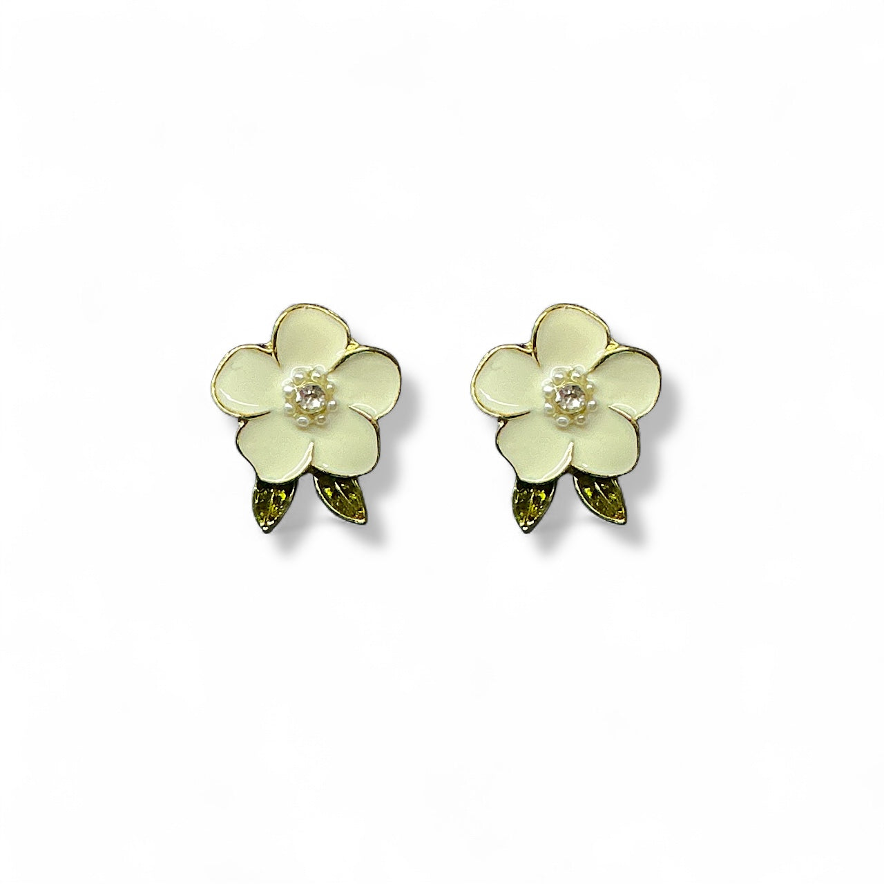 Golden White Rose Petal Earrings
