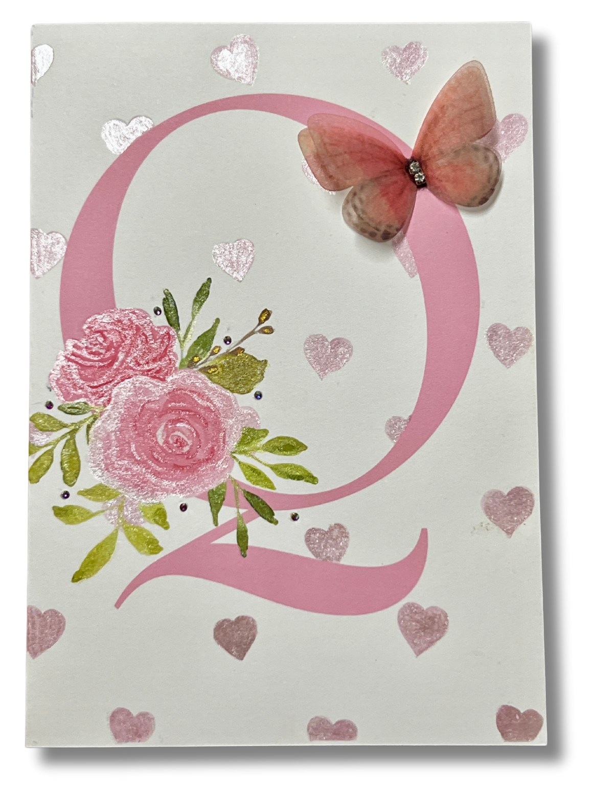 Monogram Floral Pink Birthday Card