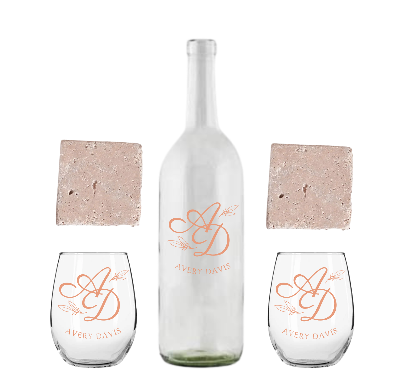 Glass Engraved Water Bottle, Tumblers & Coaster Set