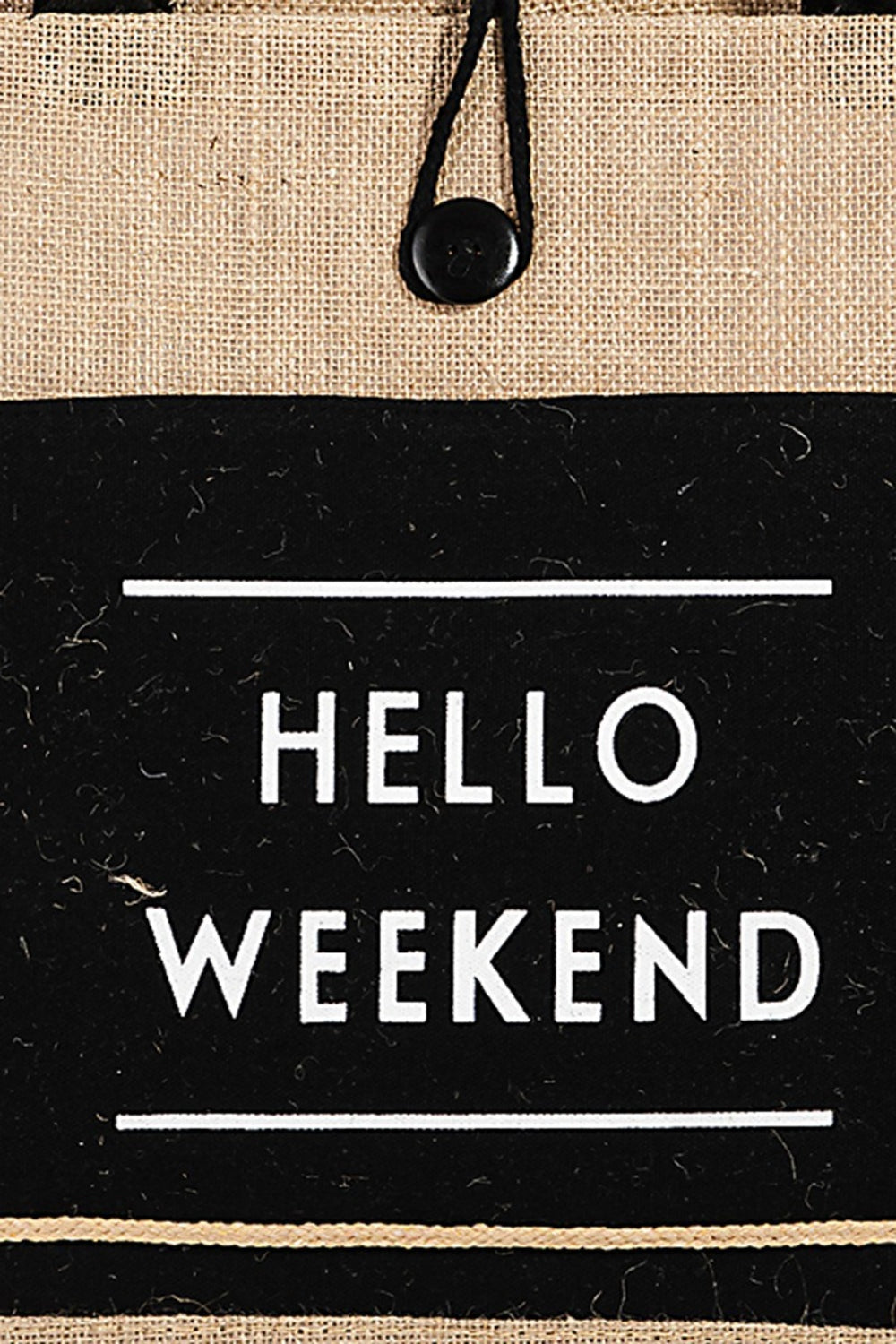 HELLO WEEKEND Burlap Tote Bag