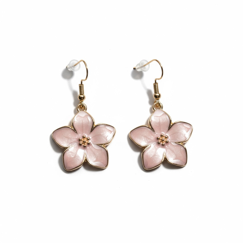 Gilded Pink Petal Flower Earrings