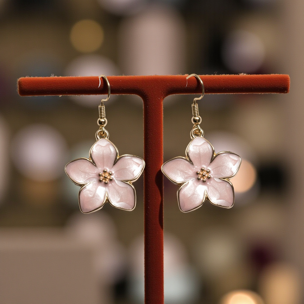 Gilded Pink Petal Flower Earrings