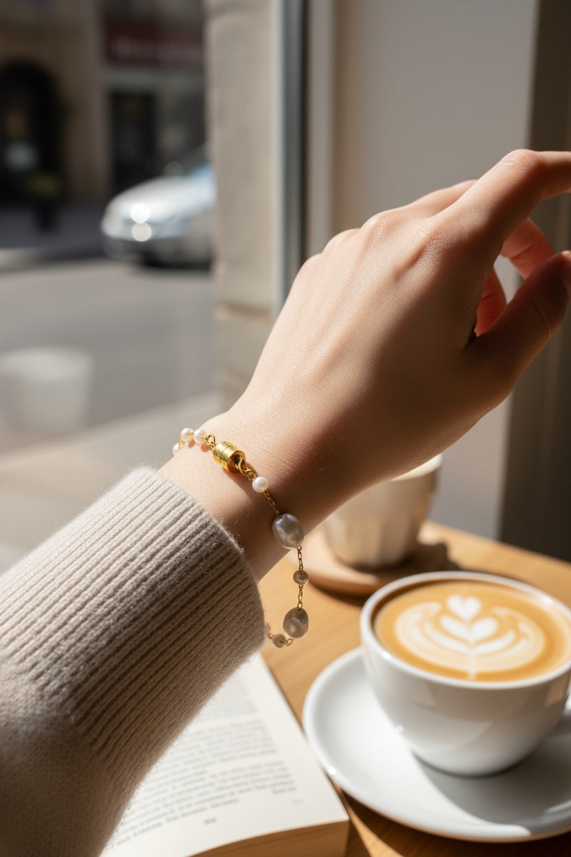 Magnetic Pearl Drop Gold Bracelet