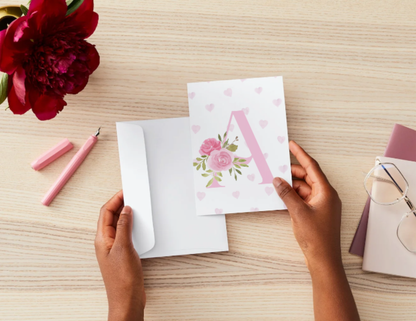 Monogram Floral Pink Birthday Card
