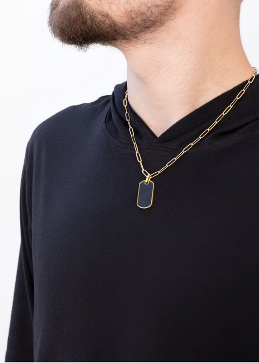 18K Gold Brushed Matte Black Dog Tag