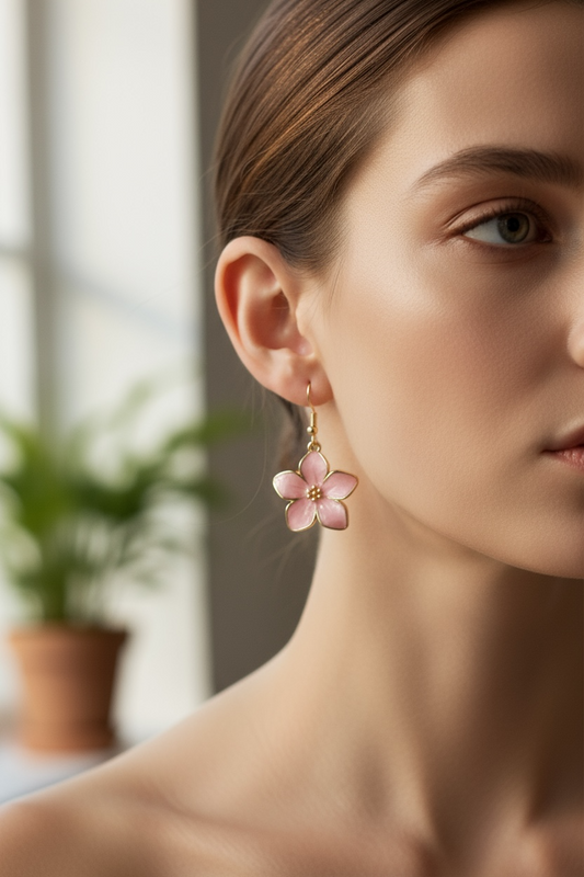 Gilded Pink Petal Flower Earrings