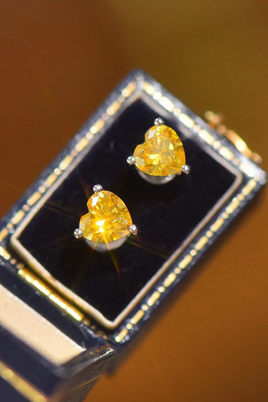 2 Carat Yellow Heart Moissanite Earrings