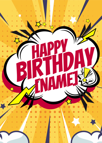Personalized Comic Action Birthday Card