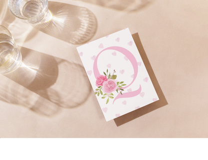 Monogram Floral Pink Birthday Card