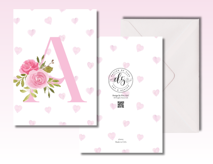 Monogram Floral Pink Birthday Card