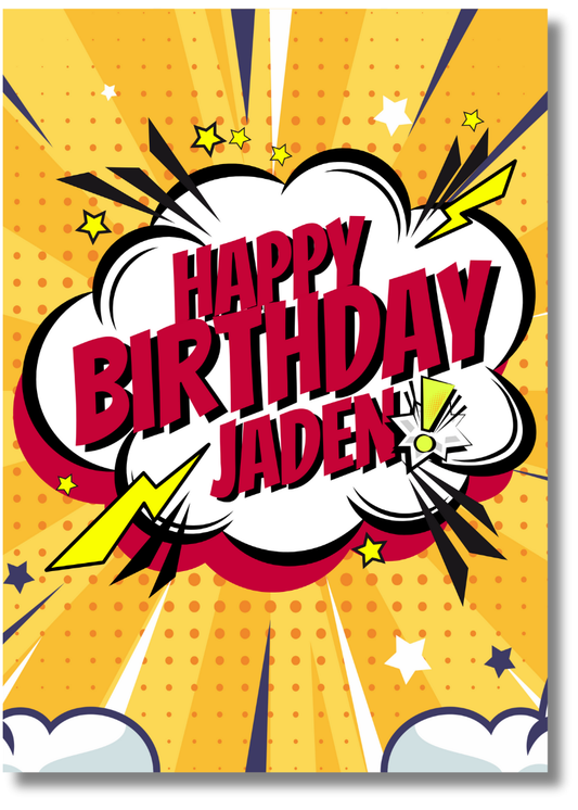 Personalized Comic Action Birthday Card