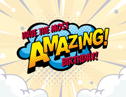 Personalized Comic Action Birthday Card