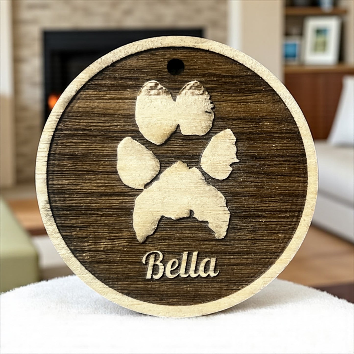 Personalized Paw Print Wooden Ornaments