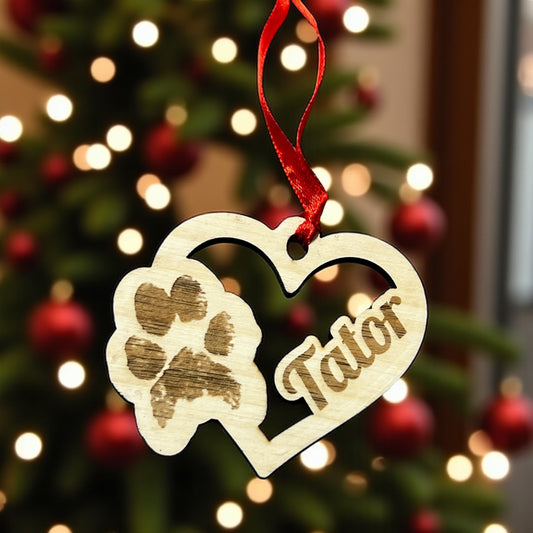 Personalized Paw Print Wooden Ornaments