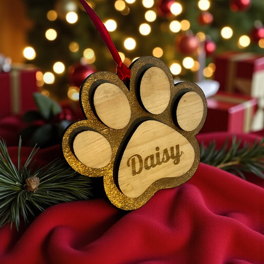 Personalized Paw Print Wooden Ornaments
