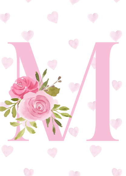 Monogram Floral Pink Birthday Card