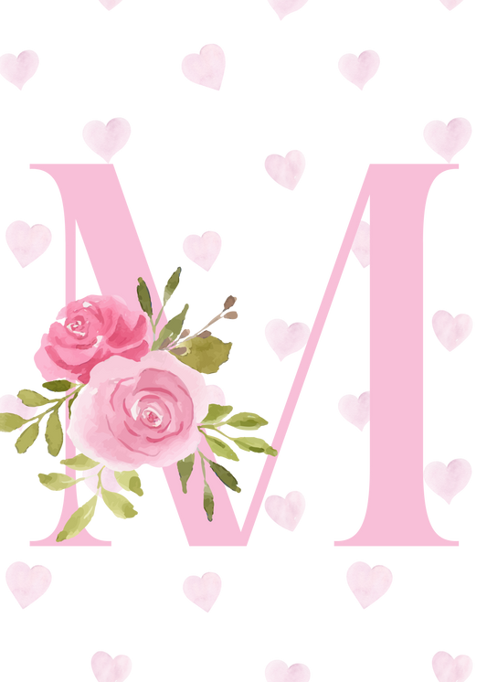 Monogram Floral Pink Birthday Card