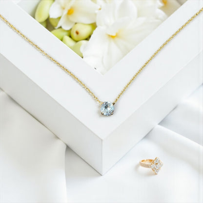 14K Gold Solitaire Pendant Necklace