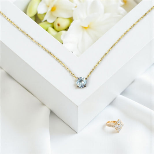 14K Gold Solitaire Pendant Necklace