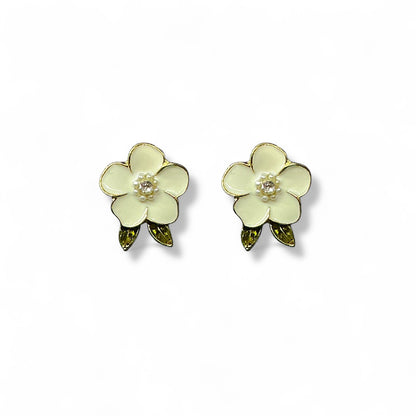 Golden White Rose Petal Earrings