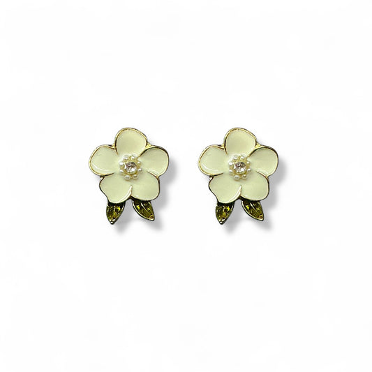 Golden White Rose Petal Earrings