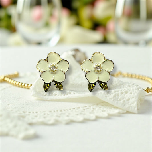Golden White Rose Petal Earrings