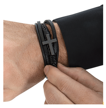 The Leather Banded Cross Bracelet