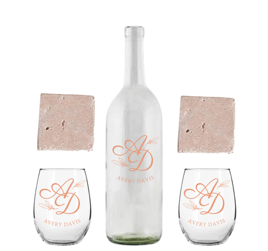 Glass Engraved Water Bottle, Tumblers & Coaster Set