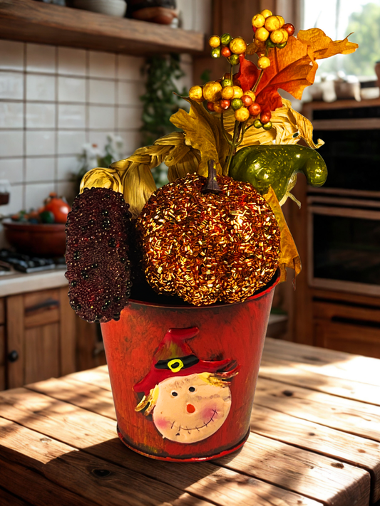 Scarecrow Pail Autumn Decor
