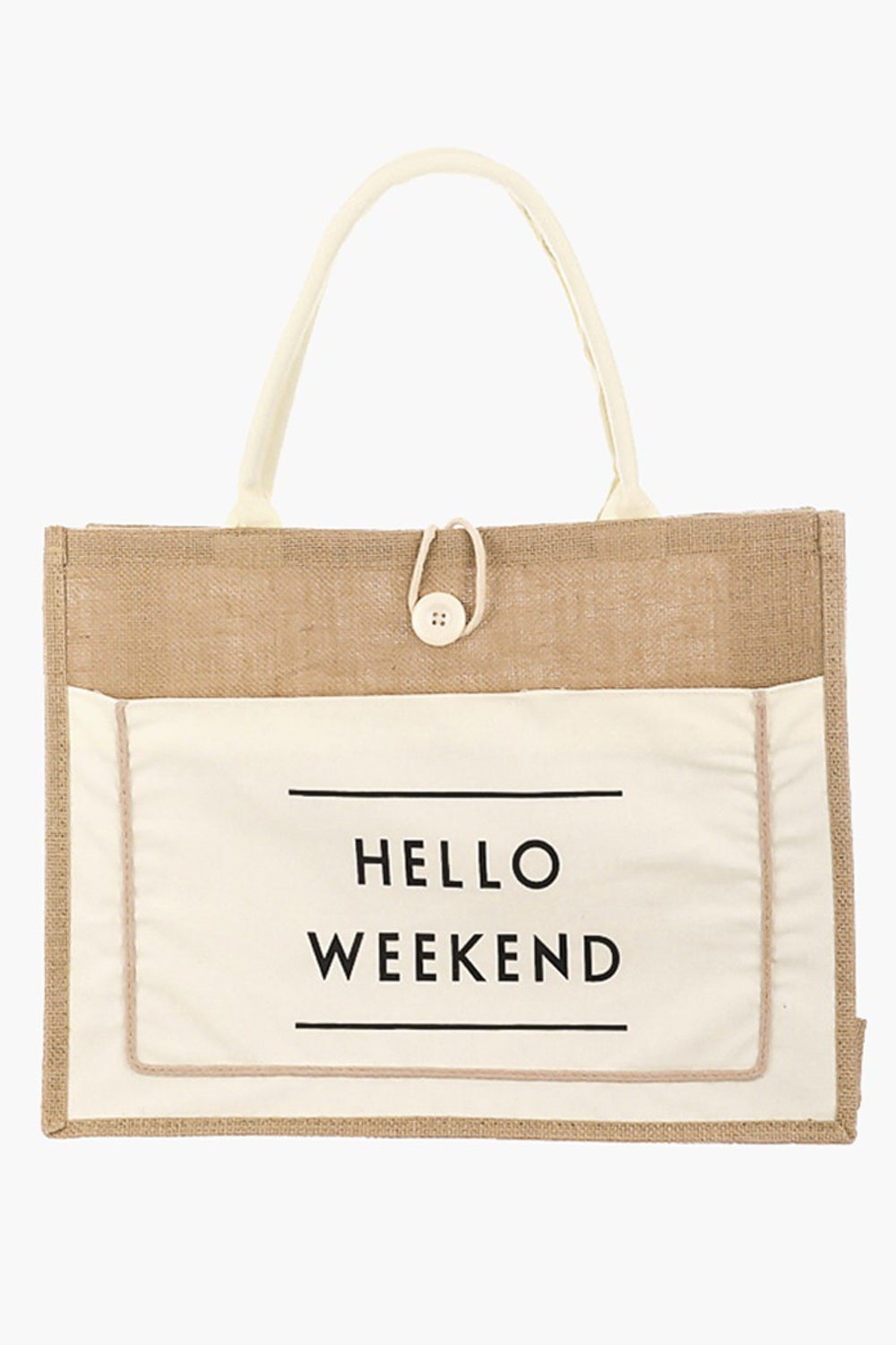 HELLO WEEKEND Burlap Tote Bag