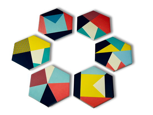 Hexagonal Multicolor Ceramic Coasters, 6 pcs.