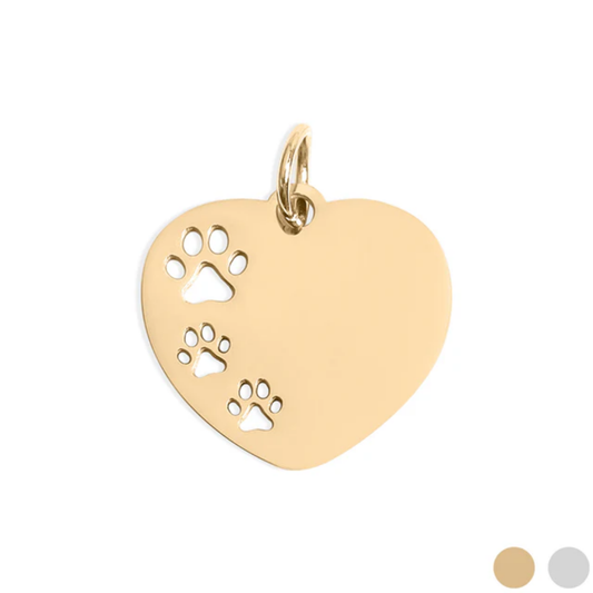 18K Gold  Paw Print Heart Charm Necklace