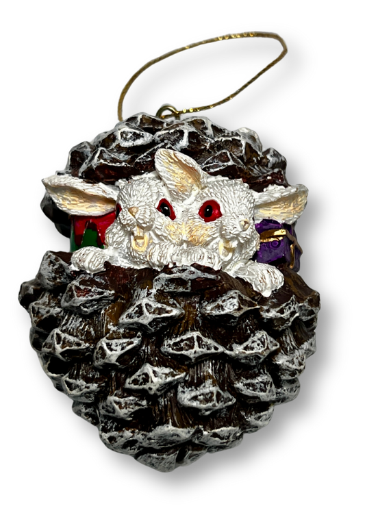 Pinecone Rabbits Ceramic Ornament