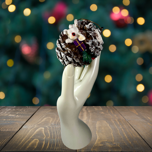 Pinecone Rabbits Ceramic Ornament